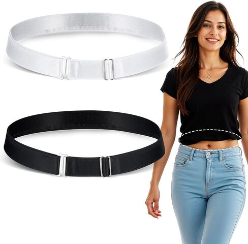 2pcs أحزمة مرنة قابلة للتعديل للنساء ، فرقة Tuck Tuck Band Women Tucky Belt Crop Tuck مثالية لقمصان زراعة المحاصيل والسترات الصوفية والمزيد (بالأبيض والأسود) in Saudi Arabia