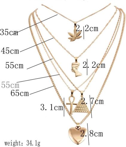 HUJUON 5-Layer Nefertiti Pharaoh Necklace. Punk Gold Egyptian Queen Heart Cross Layered Necklace,Hip Hop African Women Men Jewelry in Saudi Arabia