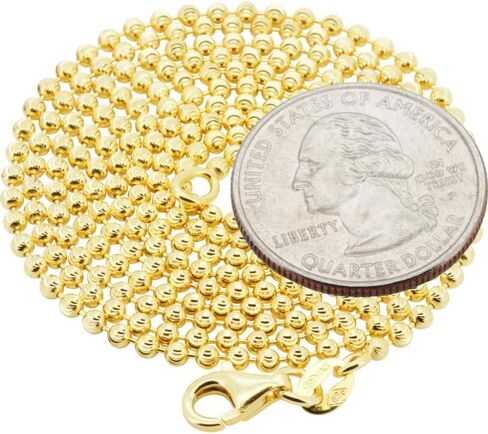 925 Sterling Silver 14k White/Yellow Gold Finish 2-5mm Moon Cut Bead Ball Necklace for Women & Men 16 ″ -30 ″ Fine Jewelry Made in Italy in Saudi Arabia