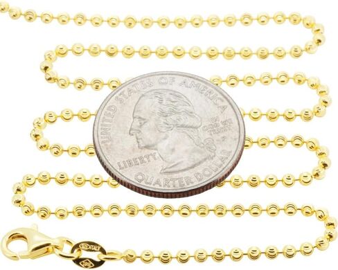 925 Sterling Silver 14k White/Yellow Gold Finish 2-5mm Moon Cut Bead Ball Necklace for Women & Men 16 ″ -30 ″ Fine Jewelry Made in Italy in Saudi Arabia