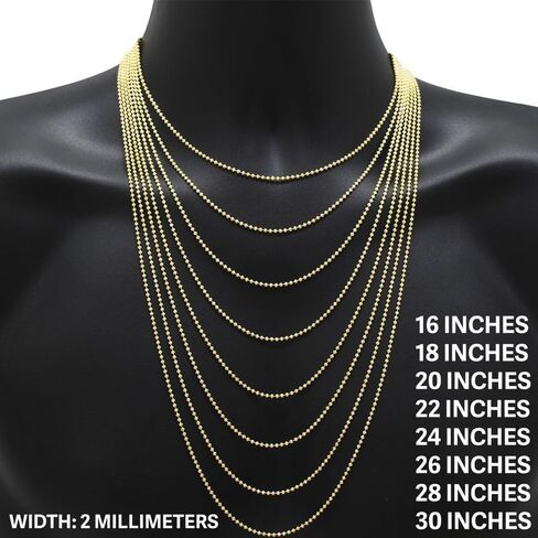 925 Sterling Silver 14k White/Yellow Gold Finish 2-5mm Moon Cut Bead Ball Necklace for Women & Men 16 ″ -30 ″ Fine Jewelry Made in Italy in Saudi Arabia