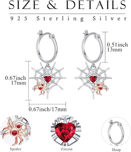 أقراط العنكبوت للنساء تتدلى ، S925 Sterling Silver Heartshaped Spider Opider Occon in Kuwait