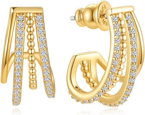 14K Gold Plented 925 Sterling Silver Post Earrings for Women | بيان أقراط هيوجي المجوهرات العصرية in Saudi Arabia