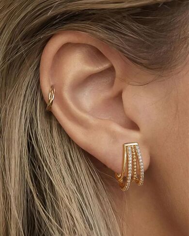 14K Gold Plented 925 Sterling Silver Post Earrings for Women | بيان أقراط هيوجي المجوهرات العصرية in Saudi Arabia