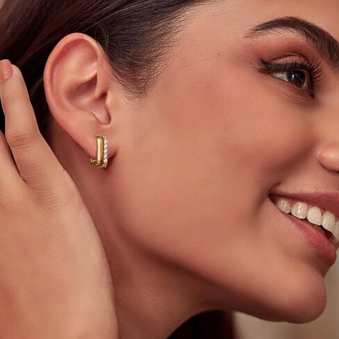 14K Gold Plated 925 Sterling Silver Post Hoop Earrings for Women | Statement Huggie Earrings Trendy Jewelry in Saudi Arabia