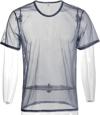 ZONBAILON Mens Sexy Mesh Fitted Shirt Short Sleeve See Through Transparent Muscle T-Shirts Top for Male in Saudi Arabia