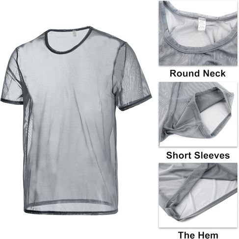 ZONBAILON Mens Sexy Mesh Fitted Shirt Short Sleeve See Through Transparent Muscle T-Shirts Top for Male in Saudi Arabia