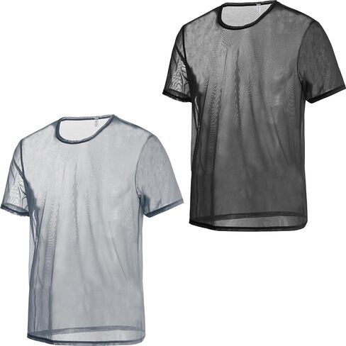 ZONBAILON Mens Sexy Mesh Fitted Shirt Short Sleeve See Through Transparent Muscle T-Shirts Top for Male in Saudi Arabia