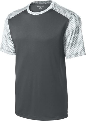 Sport-Tek Camohex Colorblock Tee | تي شيرت رياضي للرجال والنساء ، وقمة تجريب أنيقة لصالة الألعاب الرياضية والأزياء غير الرسمية in Saudi Arabia