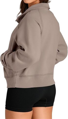 Womens Sweatshirts Half Zip Cropped Pullover Fleece Quarter Oversized Zipped Thumb Hole Cute Pockets Fall Hoodies in Saudi Arabia