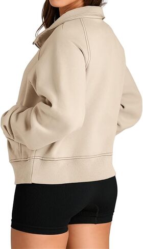 Womens Sweatshirts Half Zip Cropped Pullover Fleece Quarter Oversized Zipped Thumb Hole Cute Pockets Fall Hoodies in Saudi Arabia