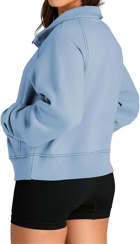 Womens Sweatshirts Half Zip Cropped Pullover Fleece Quarter Oversized Zipped Thumb Hole Cute Pockets Fall Hoodies in Saudi Arabia