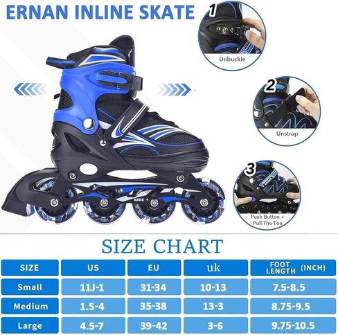 ERNAN Inline Roller Skates,Adjustable Inline Skate for Kids and Adults with Full Light Up Wheels,Outdoor Roller Blades for Boys and Girls, Men and Women in Saudi Arabia