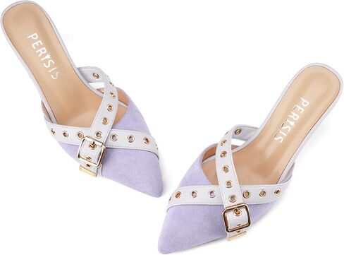 Women's Kitten Heel Mules Pointed Close Toe Slip On Pumps Suede Stiletto Heels Dressy Comfy Heeled Pointy Studded Slingback Shoes in Kuwait