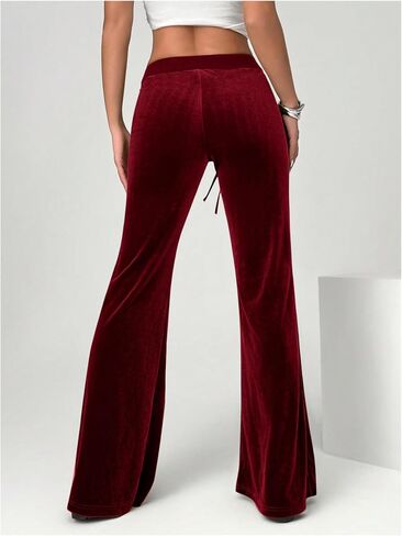 Floerns Women's Velvet Drawstring Waist Bell Bottom Flare Leg Long Pants with Pockets in Saudi Arabia