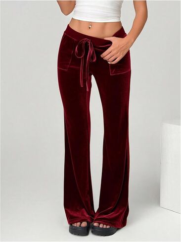 Floerns Women's Velvet Drawstring Waist Bell Bottom Flare Leg Long Pants with Pockets in Saudi Arabia