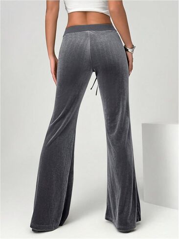Floerns Women's Velvet Drawstring Waist Bell Bottom Flare Leg Long Pants with Pockets in Saudi Arabia