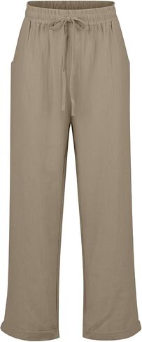 Linen Pants Women Wide Leg,Casual Pants High Waisted Cotton Linen Drawstring Summer Comfy Trouser with Pockets in Saudi Arabia