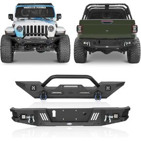 Hoke Road Gladiator الأمامي المصد ومجموعة المصد الخلفي لعام 2020-2025 Jeep Gladiator JT ، مصد بديل على الطرق الوعرة مع Winch Plate & D Rings in Kuwait