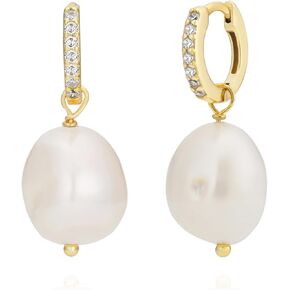 925 Sterling Silver Bohemian Zircon Baroque Pearl Huggie Hoop Drop أقراط in Kuwait