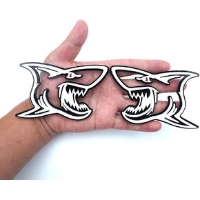 2Pc Angry Shark Emblem Badges Red Eye 3D Fender Sticker Nameplate Replacement for Universal Car Body Motorcycle SUV Door Window Decoration (Black Red) in Kuwait