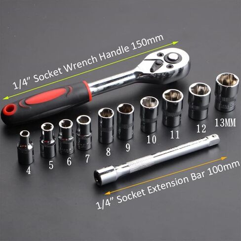 1/4 "مجموعة مفاتيح مفتاح راتشيت ، مجموعة أدوات ميكانيكي ومقابس مع مقبض Ratchet سريع القابل للانعكاس وشريط التمديد ، 12 جهاز كمبيوتر الشخصي in Saudi Arabia