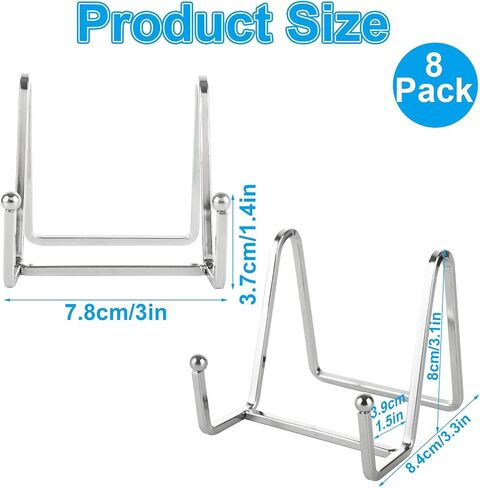 8 Pack Plate Stands for Display 3 Inch Plate Holder Display Stand, Small Picture Easels for Display, Metal Frame holder stand for Plate, Book, Photo,Tabletop Art, Sliver in Saudi Arabia