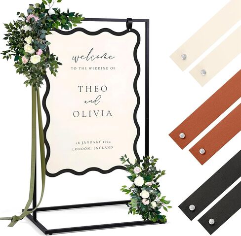 ARTASY Wedding Welcome Sign Stand, 50"x30"x20" Welcome to Our Wedding Sign Holder with 6 Leather Straps, Heavy Duty Metal Easel Stand for Sign Display, Seating Charts, Bridal Shower - Black in Saudi Arabia