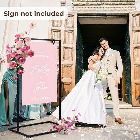 ARTASY Wedding Welcome Sign Stand, 50"x30"x20" Welcome to Our Wedding Sign Holder with 6 Leather Straps, Heavy Duty Metal Easel Stand for Sign Display, Seating Charts, Bridal Shower - Black in Saudi Arabia