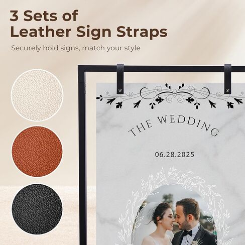 ARTASY Wedding Welcome Sign Stand, 50"x30"x20" Welcome to Our Wedding Sign Holder with 6 Leather Straps, Heavy Duty Metal Easel Stand for Sign Display, Seating Charts, Bridal Shower - Black in Saudi Arabia