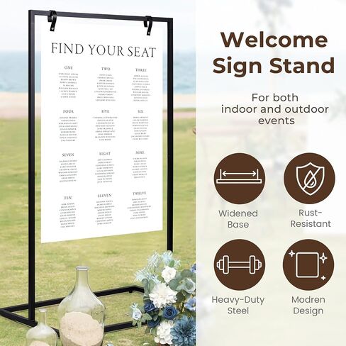 ARTASY Wedding Welcome Sign Stand, 50"x30"x20" Welcome to Our Wedding Sign Holder with 6 Leather Straps, Heavy Duty Metal Easel Stand for Sign Display, Seating Charts, Bridal Shower - Black in Saudi Arabia