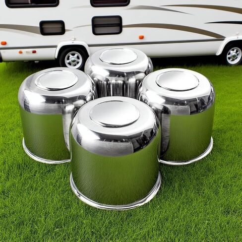 4pc 4.25 "قبعات مركز مركز الصلب غير القابل للصدأ ، مناسبة لعجلات مقطورة 4.25" ، عجلات RV ، تصميم مصقول in Kuwait