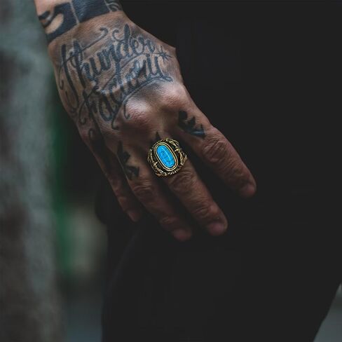 Retro Turquoise Ring for Men Stainless Steel Oval Biker Ring Jewelry for Men,Size7-13 in Kuwait