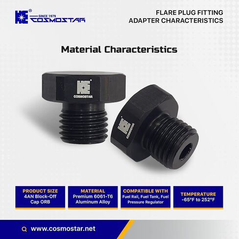 COSRISMERSAR 6AN-OFF CAP CAP ORB ADAPTER-سبيكة الألومنيوم ، 9/16-18 UNF ، ختم الحلقة O ، 1500 PSI ضغط العمل-2 عبوة (RAH03-OH-2P) in Kuwait