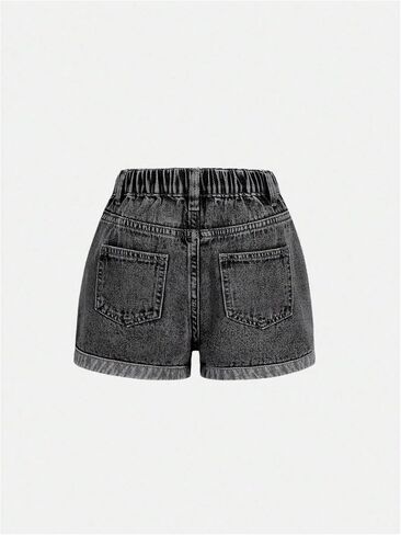 Wdirara Girl's Heart Patch High Highled Jean Shorts مرنة الخصر Y2K شورتات الدنيم غير الرسمية in Saudi Arabia