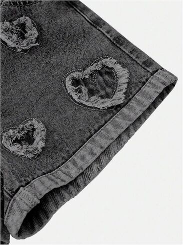 Wdirara Girl's Heart Patch High Highled Jean Shorts مرنة الخصر Y2K شورتات الدنيم غير الرسمية in Saudi Arabia