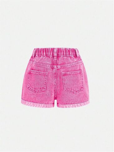 Wdirara Girl's Heart Patch High Highled Jean Shorts مرنة الخصر Y2K شورتات الدنيم غير الرسمية in Kuwait