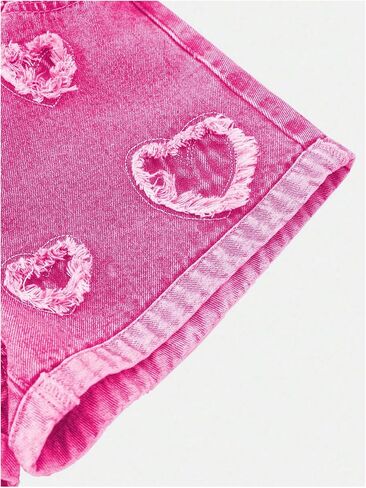 Wdirara Girl's Heart Patch High Highled Jean Shorts مرنة الخصر Y2K شورتات الدنيم غير الرسمية in Kuwait