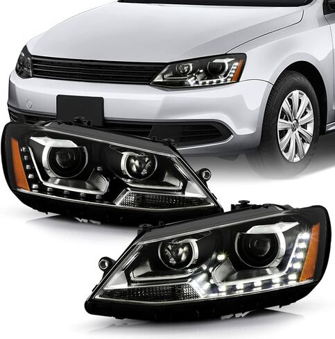 Acanii-لنموذج الهالوجين 2011-2018 VW Jetta سيدان LED U على شكل DRL DRL Projector Black Flights Driver + Side Passenger in Saudi Arabia
