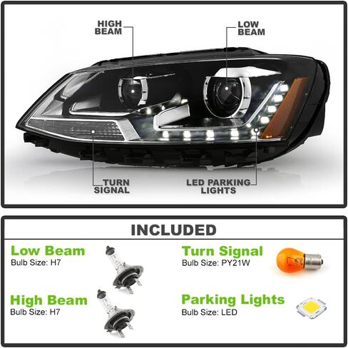 Acanii-لنموذج الهالوجين 2011-2018 VW Jetta سيدان LED U على شكل DRL DRL Projector Black Flights Driver + Side Passenger in Saudi Arabia