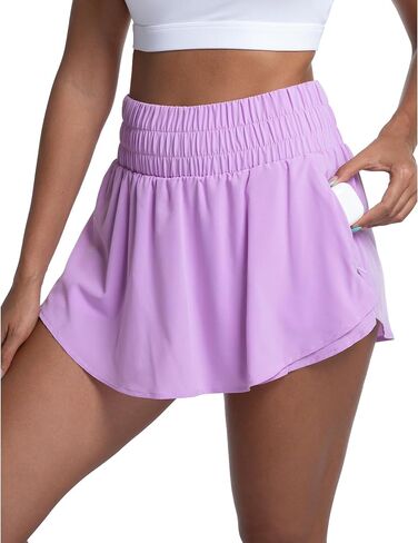 LUCKYCATCUS Women's High Waisted Athletic Shorts Flowy Ruffle Skirt Front Workout Tennis Running Shorts for Women Zip Pocket in Saudi Arabia