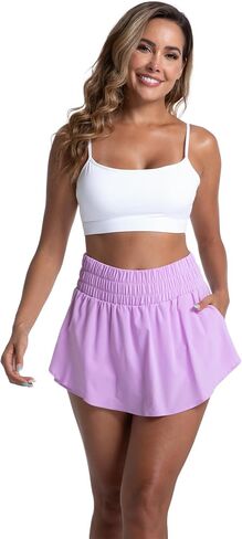 LUCKYCATCUS Women's High Waisted Athletic Shorts Flowy Ruffle Skirt Front Workout Tennis Running Shorts for Women Zip Pocket in Saudi Arabia