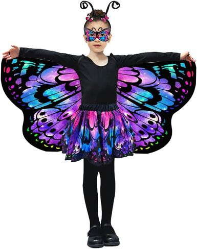 Butterfly Wings with Skirt,Fairy Costume for Girls,Butterfly Cape Halloween Costumes Set kids party Dress Up in Saudi Arabia