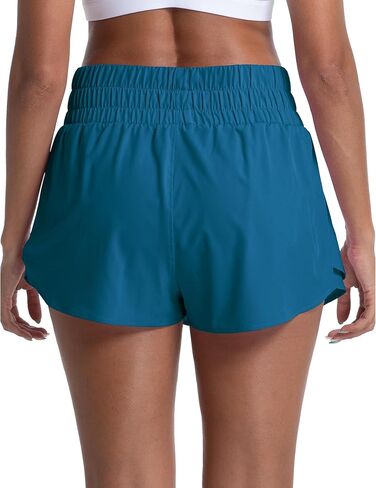 LUCKYCATCUS شورت رياضي نسائي عالي الخصر تنورة مكشكشة متدرجة من الأمام شورت للجري والتنس للنساء بجيب بسحاب in Kuwait