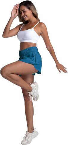 LUCKYCATCUS شورت رياضي نسائي عالي الخصر تنورة مكشكشة متدرجة من الأمام شورت للجري والتنس للنساء بجيب بسحاب in Kuwait