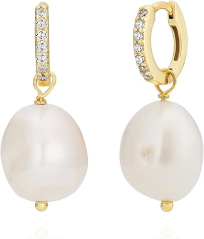 925 Sterling Silver Bohemian Zircon Baroque Pearl Huggie Hoop Drop أقراط in Kuwait