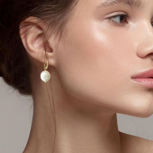 925 Sterling Silver Bohemian Zircon Baroque Pearl Huggie Hoop Drop أقراط in Kuwait