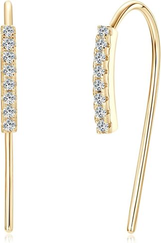 Moissanite Hoop Earrings for Women, S925 Sterling Silver Pull Through Thread Earring Hypoallergenic Small Open Huggie Earrings with Jewelry Box Packed in Kuwait