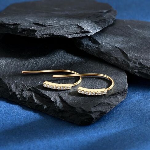 Moissanite Hoop Earrings for Women, S925 Sterling Silver Pull Through Thread Earring Hypoallergenic Small Open Huggie Earrings with Jewelry Box Packed in Kuwait