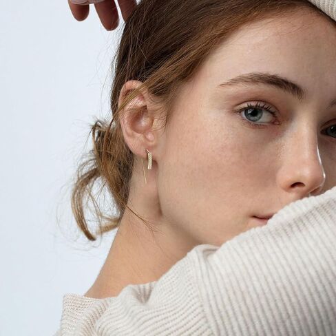 Moissanite Hoop Earrings for Women, S925 Sterling Silver Pull Through Thread Earring Hypoallergenic Small Open Huggie Earrings with Jewelry Box Packed in Kuwait